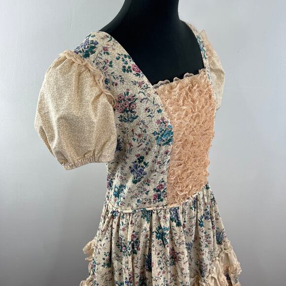 VTG Womens Victorian Style Ruffle Lace Floral Short Sleeve Tiered Lolita Dress S - Picture 6 of 7